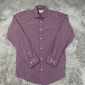 Mizzen + Main Mens Shirt Large Red White Check Long Sleeve Button Up Trim Fit